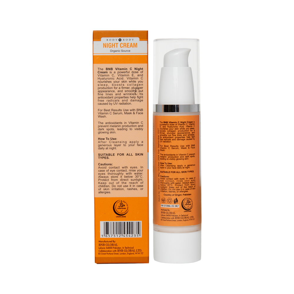 BNB Organic Vitamin C Light-Weight Night Cream For Dull,Tired, Grumpy Skin.