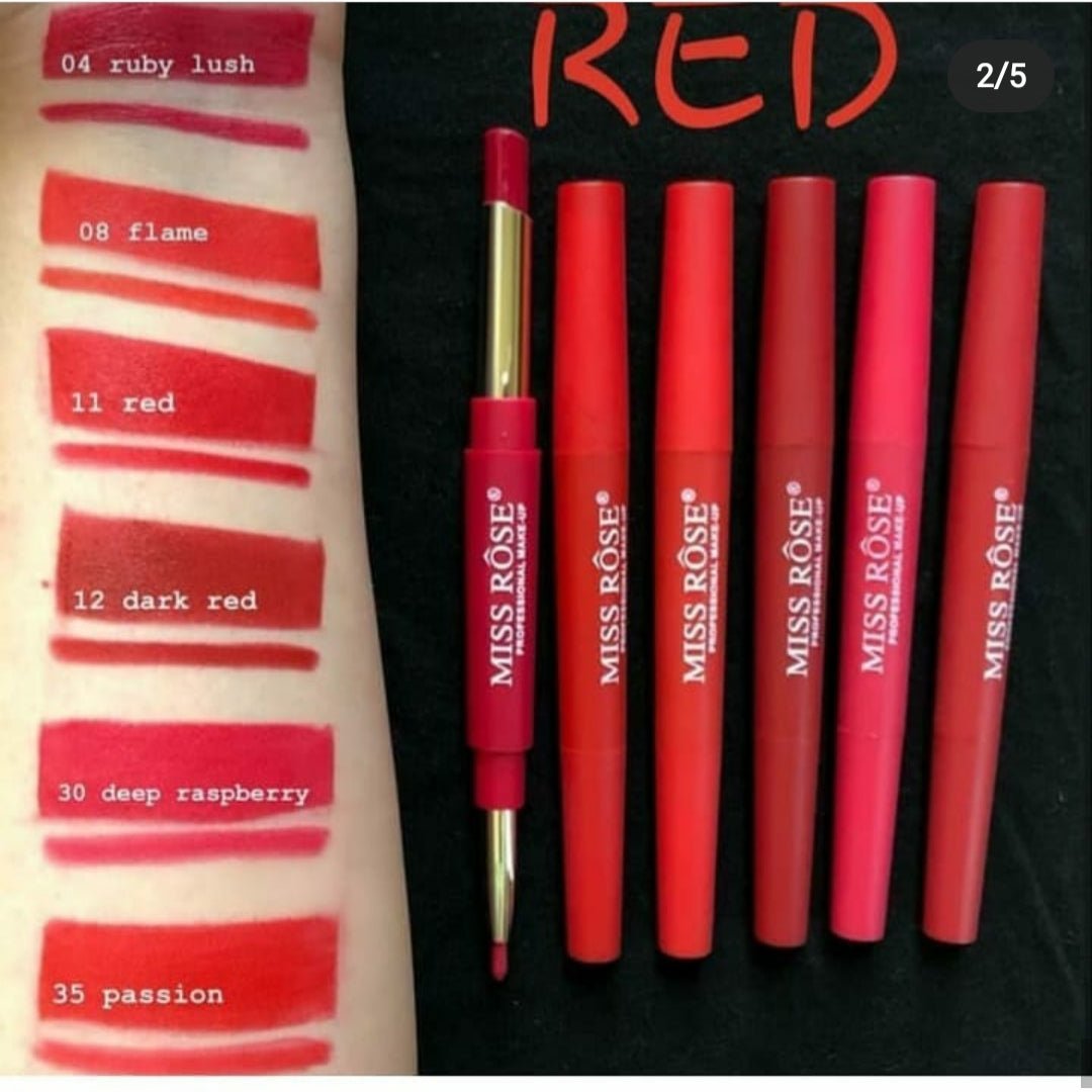 MISS ROSE High Pigment 2 in 1 Lip Liner + Lipstick (Red)