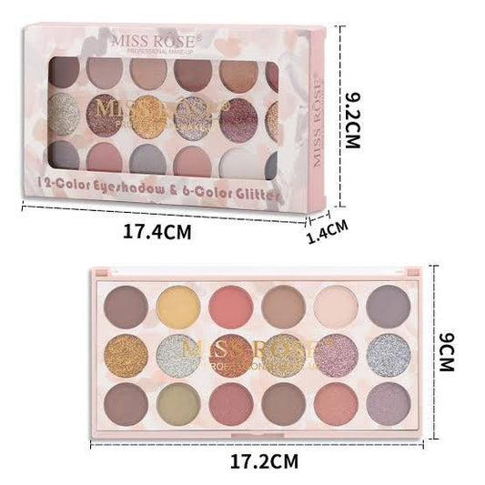 Miss Rose 12 Color Eyeshadow & 6 Color Glitter (Mini)