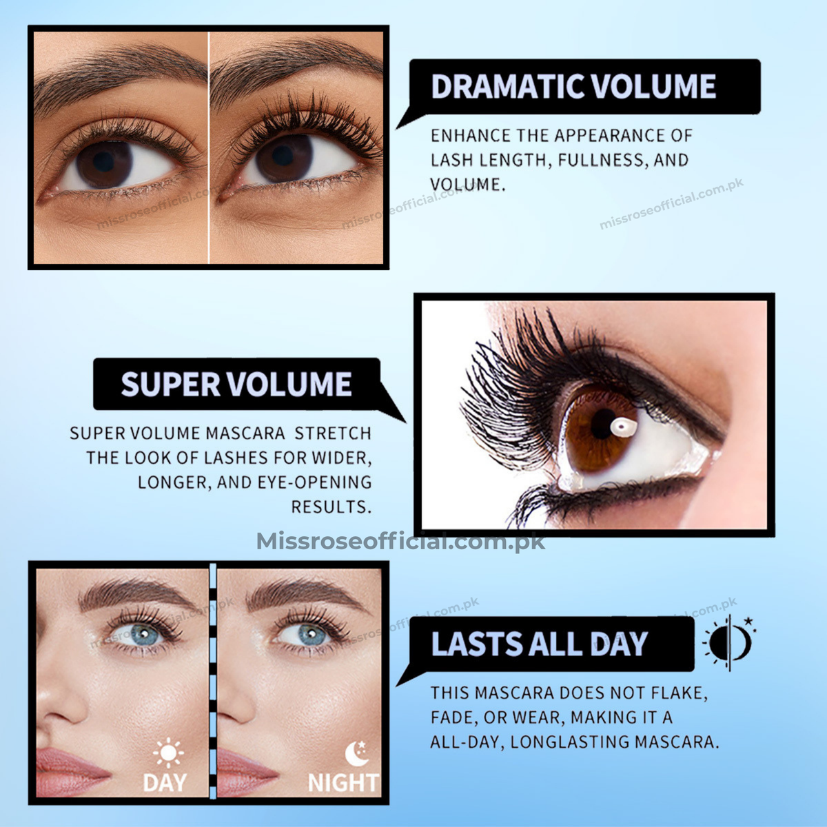 MISS RÔSE® Mega Lashes Mascara 2 Looks – Black