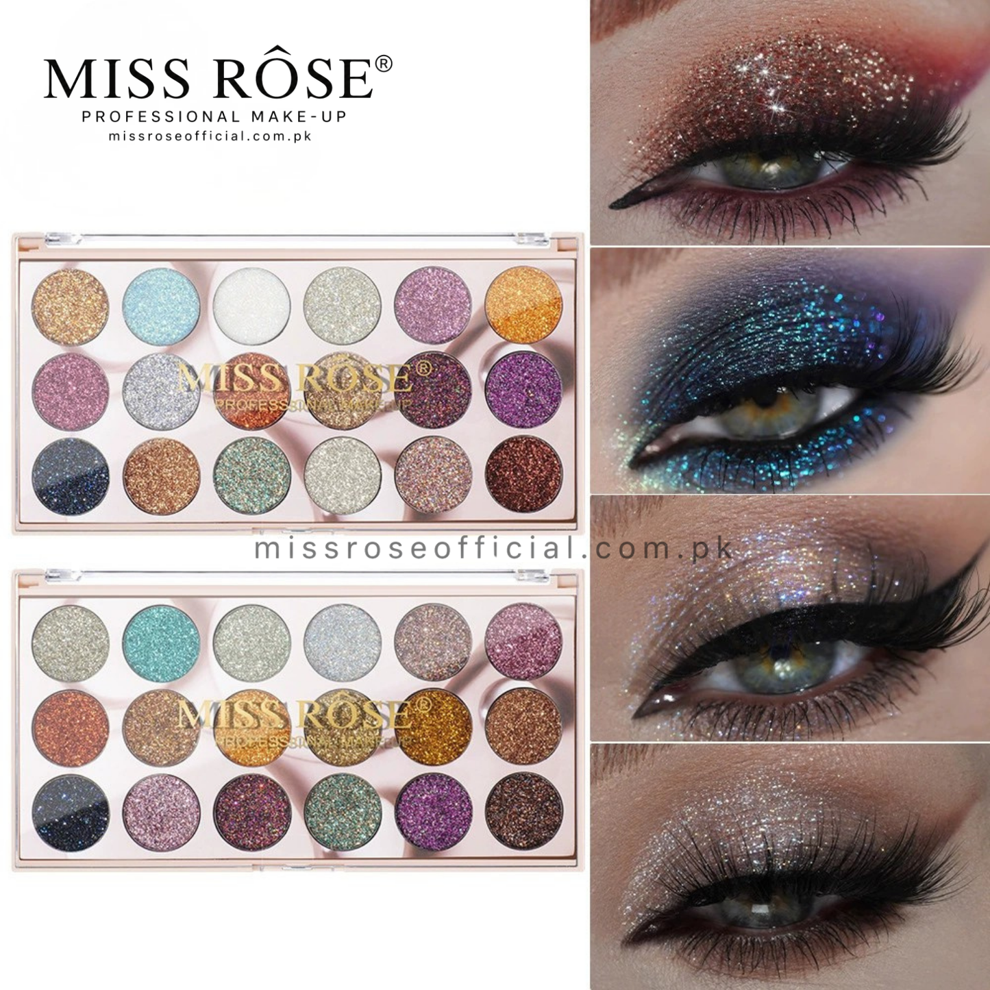 MISS RÔSE® 18 Color Glitter Eyeshadow Palette