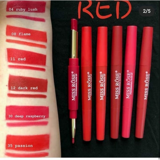 Set of 6 - Miss Rose 2 in 1 Lipstick + Lipliner (Red)