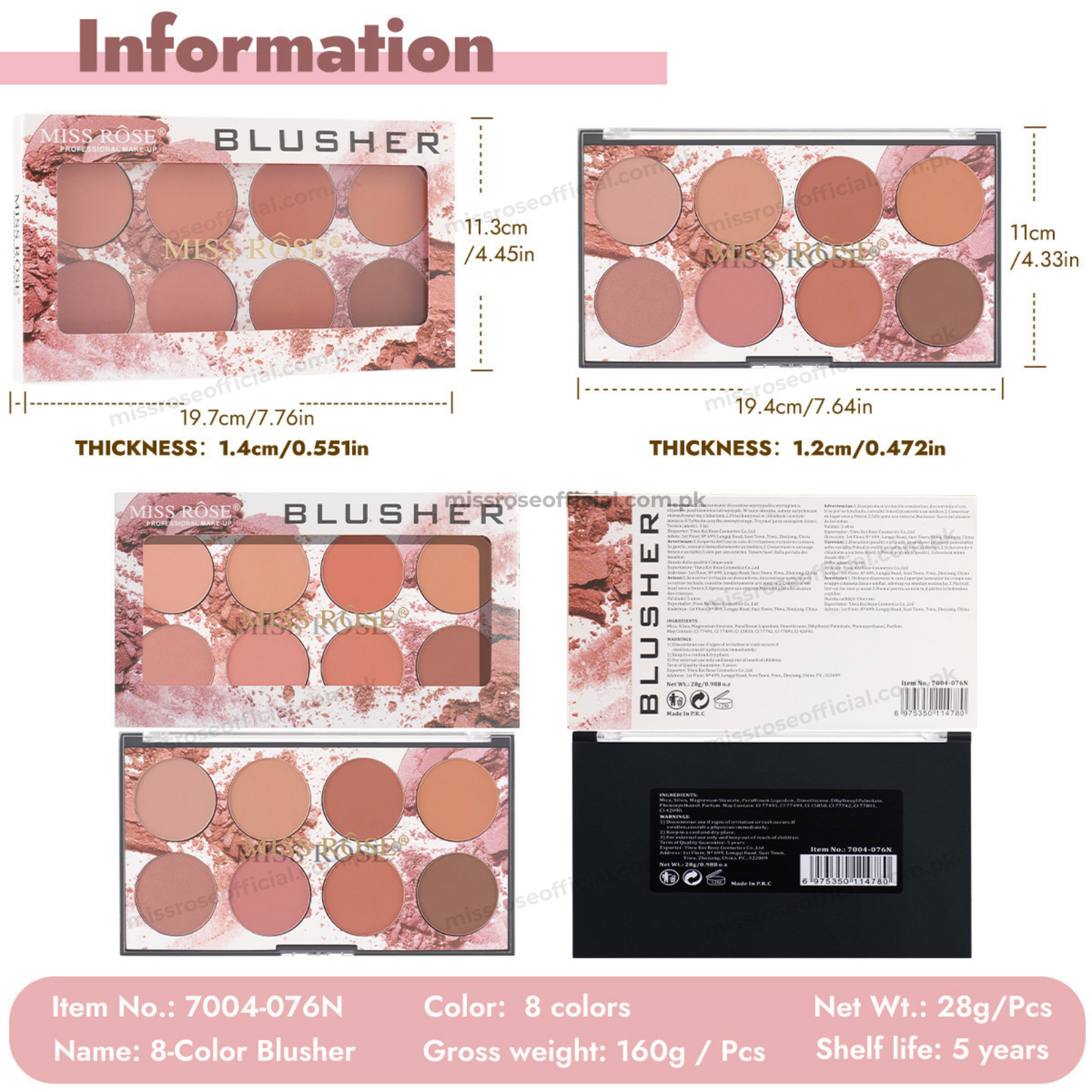Miss Rose 8 Color Blush Palette
