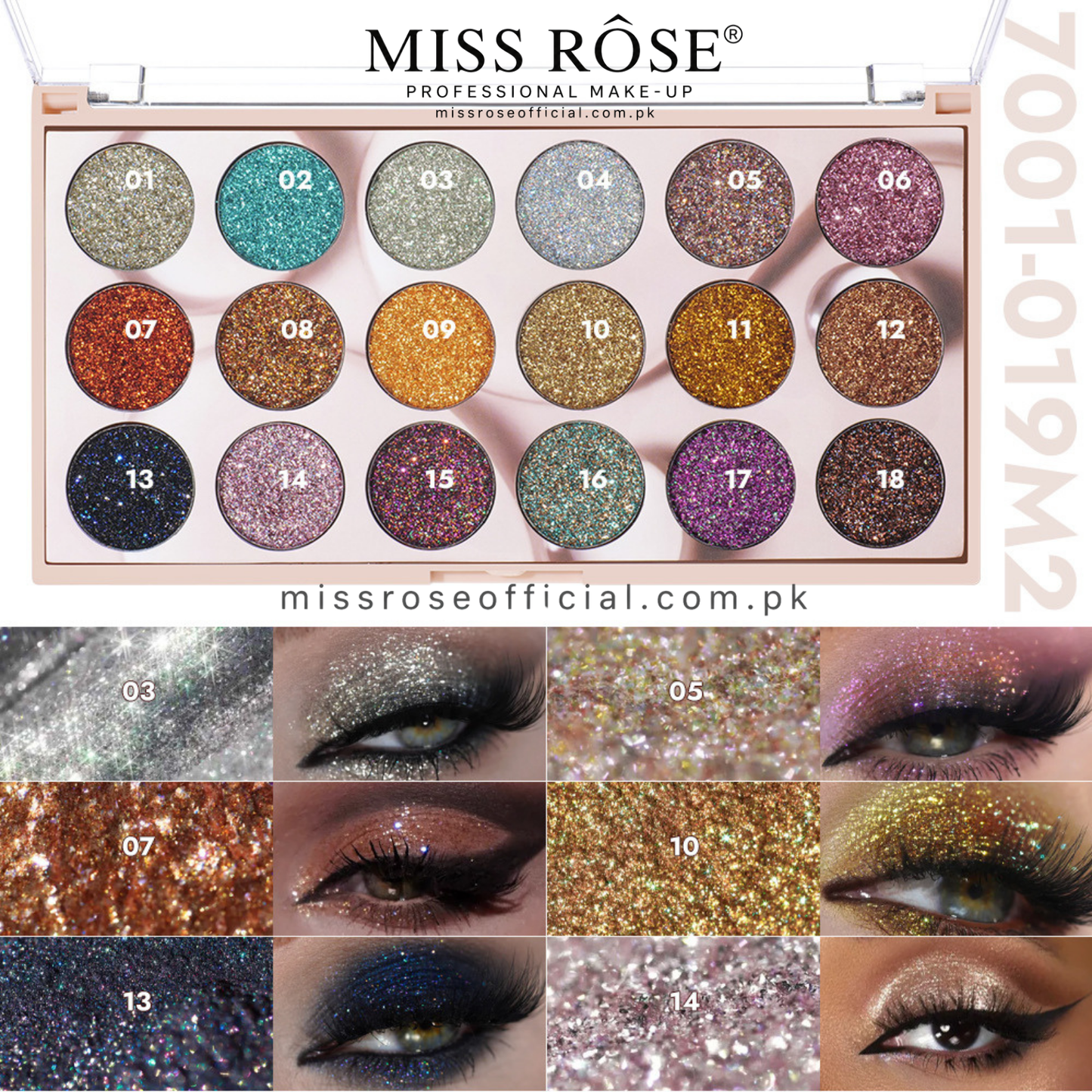 MISS RÔSE® 18 Color Glitter Eyeshadow Palette