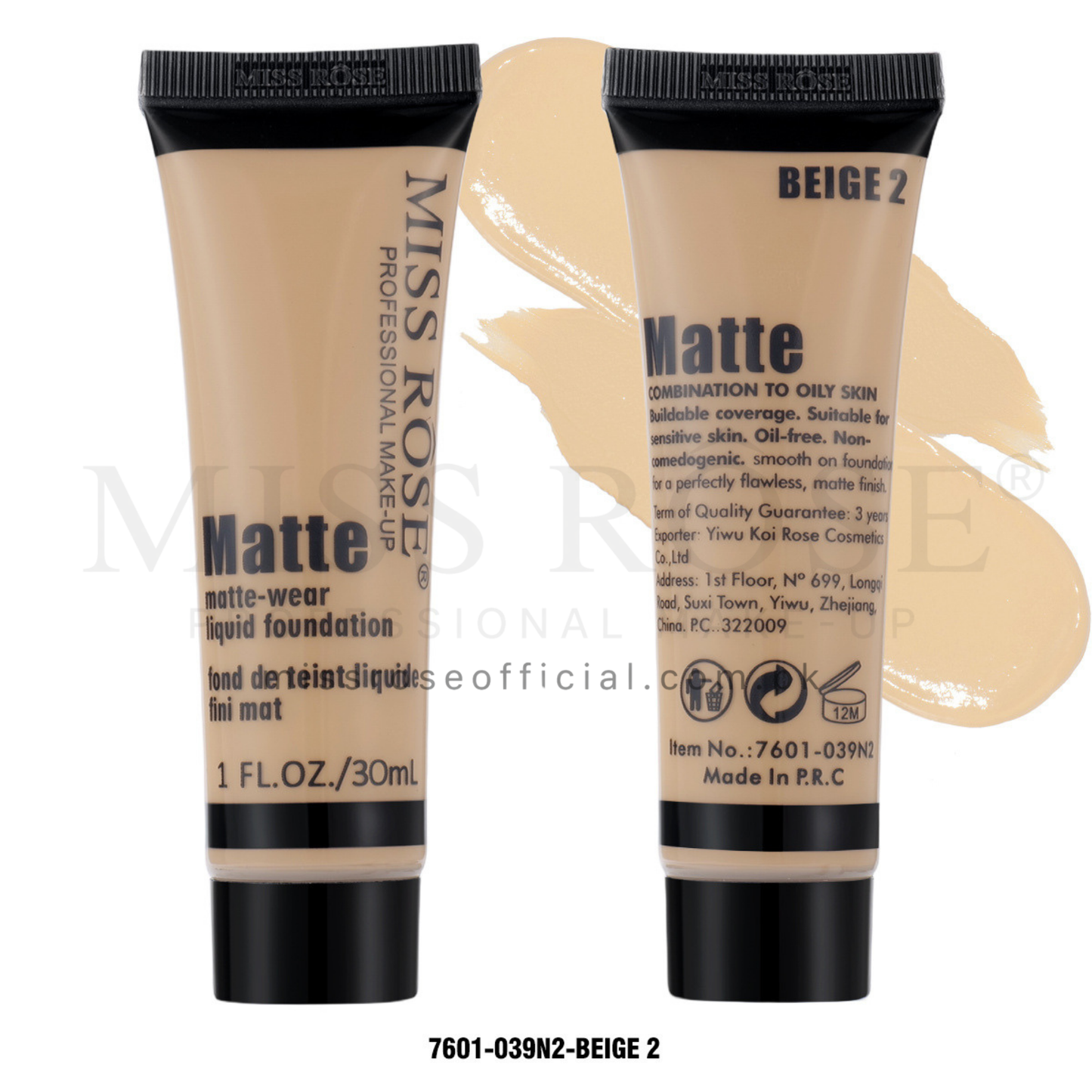 MISS RÔSE® Full Coverage Matte Foundation Beige 2