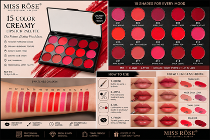 Miss Rose 15 Color Matte Lip Cream Pallete