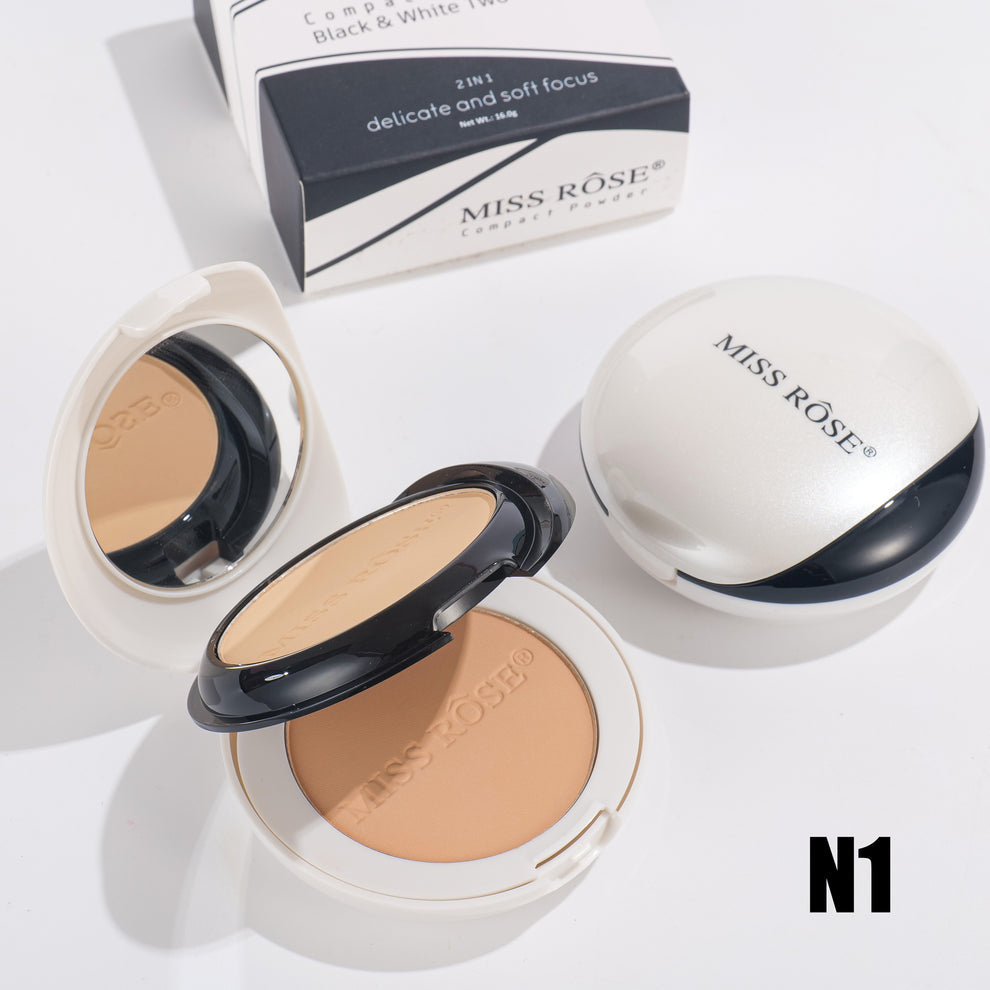 Miss Rose 2 in 1 Compact powder Black and White Two-Tone
