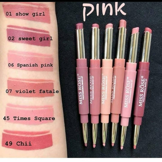 Miss Rose 2 in 1 Lipstick + Lipliner High Pigment (Pink)